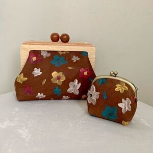 Genuine Leather Hand Painted Floral, Wooden Frame Bag/Crossbody & Small Purse